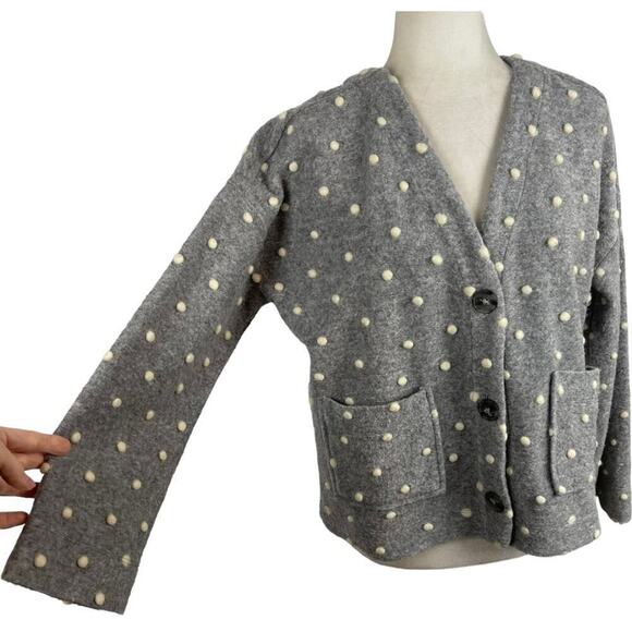 Madewell AG245 Texture & Thread Boxy Bobble Cropped Cardigan Small Polka Pom - Picture 6 of 16